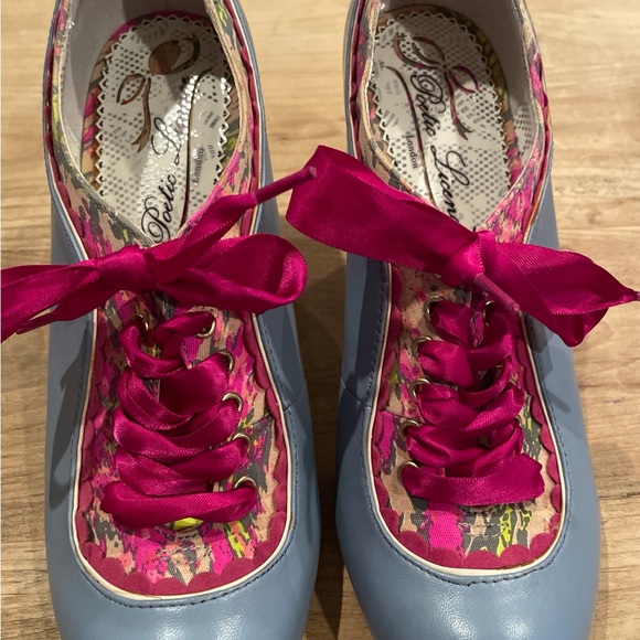 Poetic Justice London Blue Pink Floral Leather heels feminine cottagecore 8.5M - Picture 11 of 16